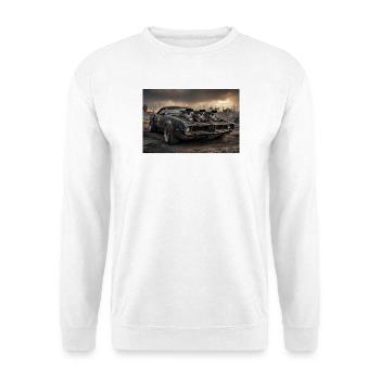 Blower Muskelcar im Ödland - Unisex Pullover - Weiß - Vorne - Alina (178cm) & Michal (187cm)