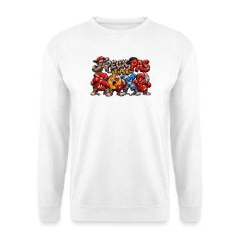 Ich kann nicht, ich boxte – Boxerhumor - Unisex Pullover - Weiß - Vorne - Alina (178cm) & Michal (187cm)