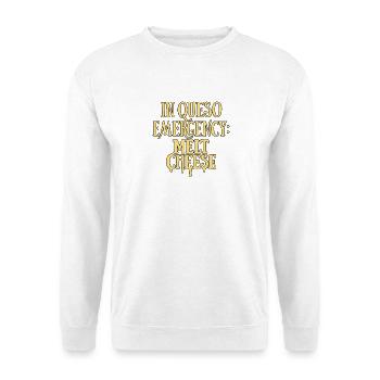 Käsiger Notfall-Spruch - Unisex Pullover - Weiß - Vorne - Alina (178cm) & Michal (187cm)