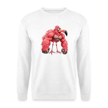 Muscular Flamingo – Verrückter Gorilla und Humor - Unisex Pullover - Weiß - Vorne - Alina (178cm) & Michal (187cm)