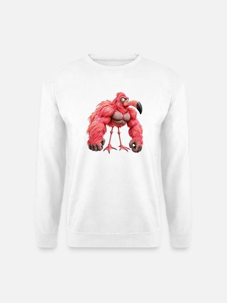 Muscular Flamingo – Verrückter Gorilla und Humor - Unisex Pullover - Weiß