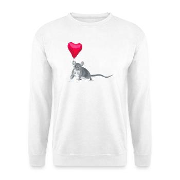 Herzballon Maus – Niedlicher Druck - Unisex Pullover - Weiß - Vorne - Alina (178cm) & Michal (187cm)