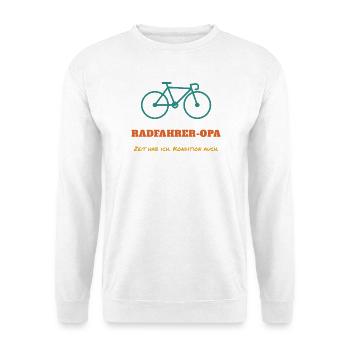 Radfahrer Opa – Rennrad Zeit hab ich Kondition - Unisex Pullover - Weiß - Vorne - Alina (178cm) & Michal (187cm)