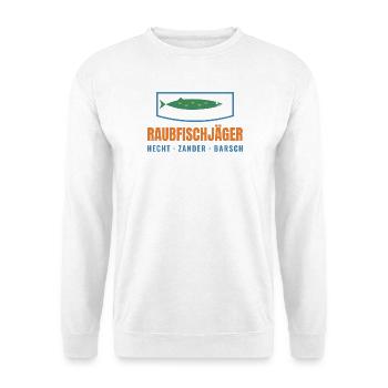 Raubfischjäger – Hecht Zander Barsch - Unisex Pullover - Weiß - Vorne - Alina (178cm) & Michal (187cm)