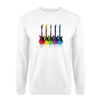 E-Gitarre Bunt Musik Gitarrist Rock T-Shirt - Unisex Pullover - Weiß - Vorne - Alina (178cm) & Michal (187cm)