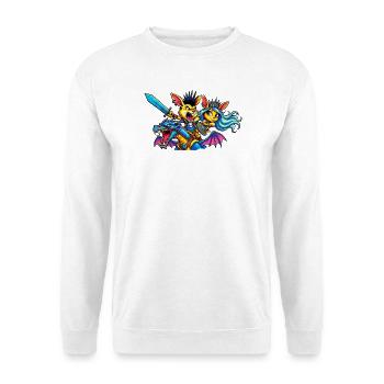 Bunny Punk Serie: Kampfdrache Ritterkaninchen - Unisex Pullover - Weiß - Vorne - Alina (178cm) & Michal (187cm)