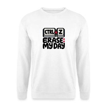 Strg + Z Lösch meinen Tag – Humor - Unisex Pullover - Weiß - Vorne - Alina (178cm) & Michal (187cm)