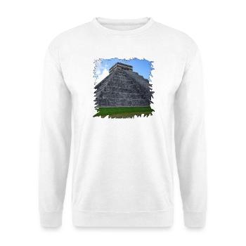 Chichén Itzá Steinstufen-Pyramide im Maya-Stil - Unisex Pullover - Weiß - Vorne - Alina (178cm) & Michal (187cm)