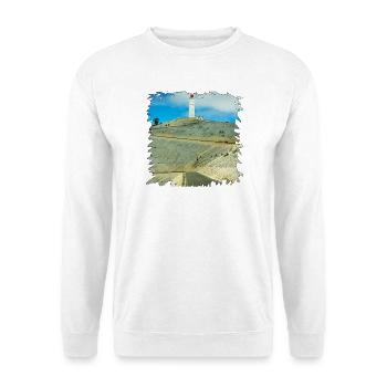 Der Leuchtturm am Gipfel, ein Muss für Radsportler - Unisex Pullover - Weiß - Vorne - Alina (178cm) & Michal (187cm)