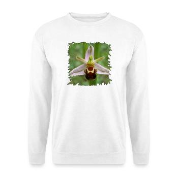 Bienenragwurz Blüte im Schwarzrand - Unisex Pullover - Weiß - Vorne - Alina (178cm) & Michal (187cm)