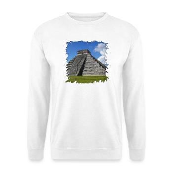 Maya-Pyramide Chichén Itzá im Sonnenlicht - Unisex Pullover - Weiß - Vorne - Alina (178cm) & Michal (187cm)