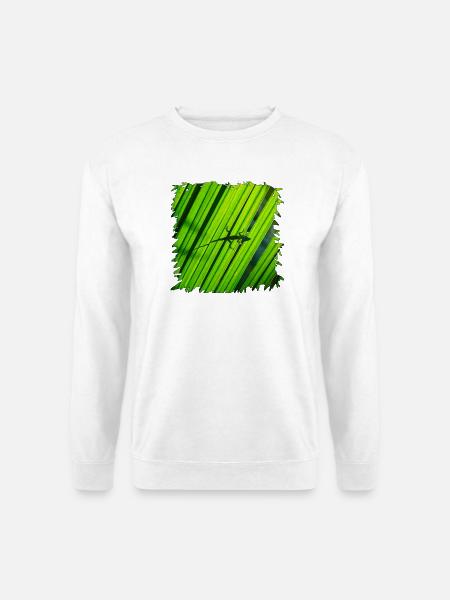 Gecko-Silhouette auf grünem Blatt - Unisex Pullover - Weiß