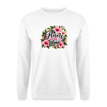 Blühe in deinem eigenen Tempo – Blumen und Motivat - Unisex Pullover - Weiß - Vorne - Alina (178cm) & Michal (187cm)