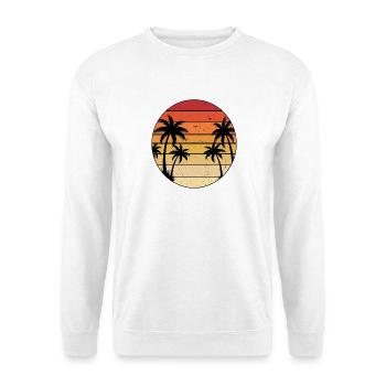 Palmen Sonnenuntergang Retro - Unisex Pullover - Weiß - Vorne - Alina (178cm) & Michal (187cm)
