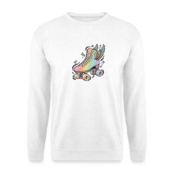 Rollschuh 70s Disco - Unisex Pullover - Weiß - Vorne - Alina (178cm) & Michal (187cm)