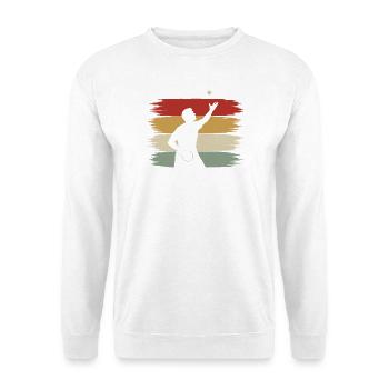 Tischtennis Aufschlag Ballwurf Retro Silhouette - Unisex Pullover - Weiß - Vorne - Alina (178cm) & Michal (187cm)