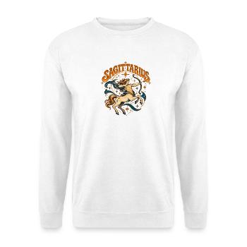 Sagittarius Reiter Schütze Sternzeichen - Unisex Pullover - Weiß - Vorne - Alina (178cm) & Michal (187cm)