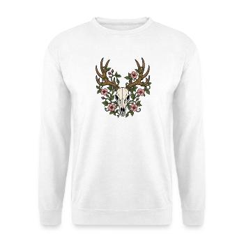 Hirschschädel Geweih Blumen Ranken Vektor Shirt - Unisex Pullover - Weiß - Vorne - Alina (178cm) & Michal (187cm)