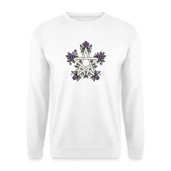 Pentagramm Blumen Blätter Mystik Hexen Shirt - Unisex Pullover - Weiß - Vorne - Alina (178cm) & Michal (187cm)