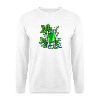 Pfefferminzlikör – Grüner Shot mit Eis und Minze - Unisex Pullover - Weiß - Vorne - Alina (178cm) & Michal (187cm)