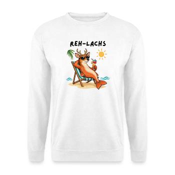"Reh-Lachs" / Relax - Witziges Wortspiel - Unisex Pullover - Weiß - Vorne - Alina (178cm) & Michal (187cm)