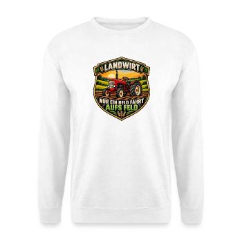 Landwirt – Nur ein Held fährt aufs Feld - Unisex Pullover - Weiß - Vorne - Alina (178cm) & Michal (187cm)