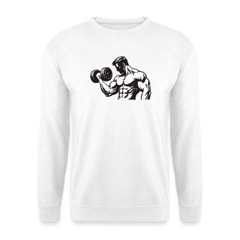 Kraftsilhouette Hantel-Design - Unisex Pullover - Weiß - Vorne - Alina (178cm) & Michal (187cm)