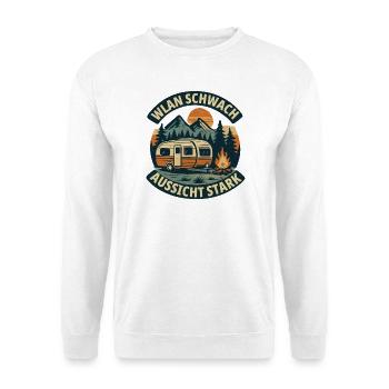 WLAN Schwach – Aussicht Stark Camping - Unisex Pullover - Weiß - Vorne - Alina (178cm) & Michal (187cm)