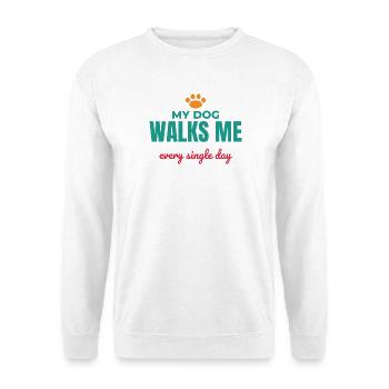 Mein Hund geht täglich mit mir spazieren - Unisex Pullover - Weiß - Vorne - Alina (178cm) & Michal (187cm)