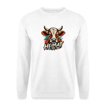 Heimat Kuh Kunstprint - Unisex Pullover - Weiß - Vorne - Alina (178cm) & Michal (187cm)