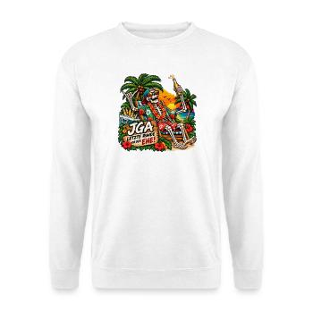 Jungesellenabschied Männerurlaub Motiv Skelett  - Unisex Pullover - Weiß - Vorne - Alina (178cm) & Michal (187cm)