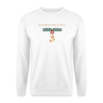 Erste Weihnachten als Oma - Geschenk Großmutter - Unisex Pullover - Weiß - Vorne - Alina (178cm) & Michal (187cm)