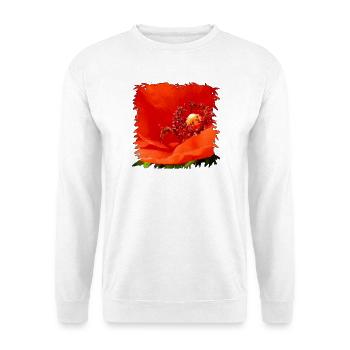 Roter Mohn mit getarnter Schwebfliege - Unisex Pullover - Weiß - Vorne - Alina (178cm) & Michal (187cm)