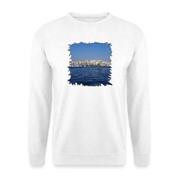 Istanbul Stadtblick am Wasser im Tintenrahmen - Unisex Pullover - Weiß - Vorne - Alina (178cm) & Michal (187cm)