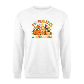 Pumpkin Spice und Jesus Christus Christian - Unisex Pullover - Weiß - Vorne - Alina (178cm) & Michal (187cm)