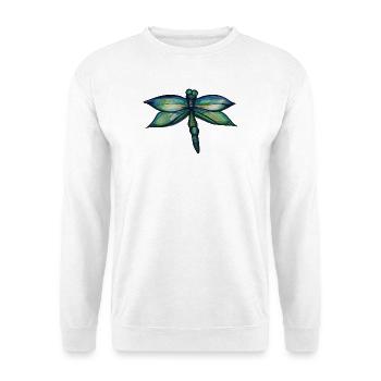 Smaragdgrüne Libellen-Aquarellflügel - Unisex Pullover - Weiß - Vorne - Alina (178cm) & Michal (187cm)