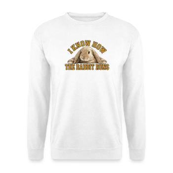 I Know How The Rabbit Runs – Kaninchen Vintage - Unisex Pullover - Weiß - Vorne - Alina (178cm) & Michal (187cm)