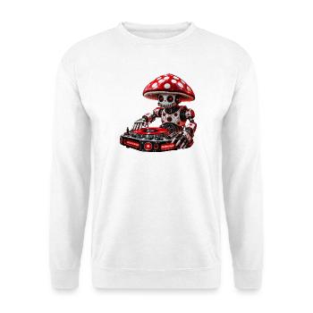 Cyberpunk_Mushroom_Robot_DJ - Unisex Pullover - Weiß - Vorne - Alina (178cm) & Michal (187cm)