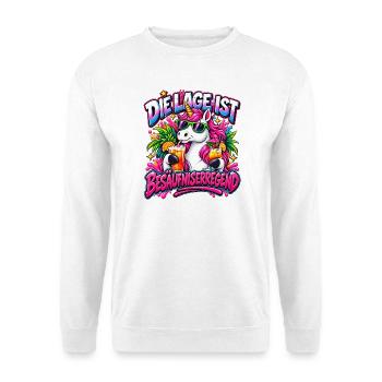 Einhorn-Party: Glitzer-Drinks - Unisex Pullover - Weiß - Vorne - Alina (178cm) & Michal (187cm)