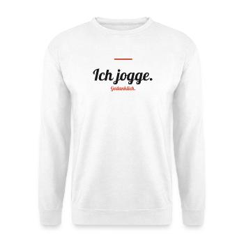 Ich jogge – gedanklich - Unisex Pullover - Weiß - Vorne - Alina (178cm) & Michal (187cm)