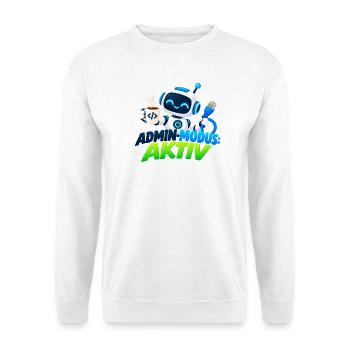 Admin-Modus Aktiv: Roboter mit Kaffee - Unisex Pullover - Weiß - Vorne - Alina (178cm) & Michal (187cm)