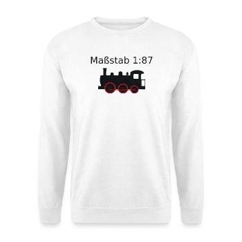 Maßstab 1:87 - Modelleisenbahn H0 Geschenk - Unisex Pullover - Weiß - Vorne - Alina (178cm) & Michal (187cm)