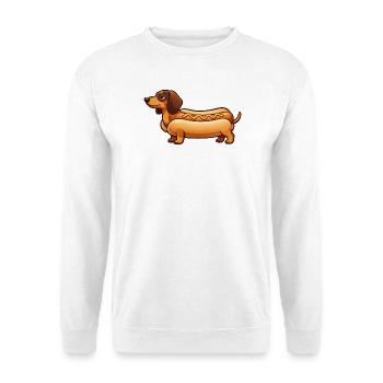 Dackel im Brötchen - Hotdog Dackel Geschenk - Unisex Pullover - Weiß - Vorne - Alina (178cm) & Michal (187cm)