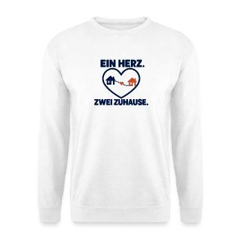 Ein Herz. Zwei Zuhause. – Heimatliebe - Unisex Pullover - Weiß - Vorne - Alina (178cm) & Michal (187cm)