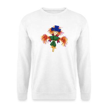 Buntes Stroh-Vogelscheuchen-Patchwork - Unisex Pullover - Weiß - Vorne - Alina (178cm) & Michal (187cm)