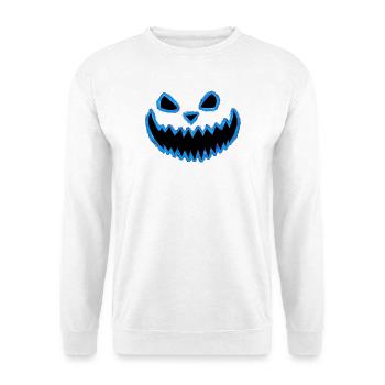Neon Kürbisgesicht Blau - Last Minute Kostüm - Unisex Pullover - Weiß - Vorne - Alina (178cm) & Michal (187cm)