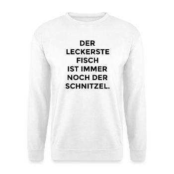 Schnitzel Spruch - Unisex Pullover - Weiß - Vorne - Alina (178cm) & Michal (187cm)