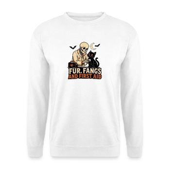 Lustiger Skelett-Tierarzt Fellzähne und Erste KI - Unisex Pullover - Weiß - Vorne - Alina (178cm) & Michal (187cm)