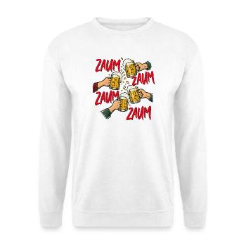Zaum Zaum Zaum – Österreichischer Trinkspruch - Unisex Pullover - Weiß - Vorne - Alina (178cm) & Michal (187cm)