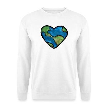 Weltherzkarte Aquarell - Unisex Pullover - Weiß - Vorne - Alina (178cm) & Michal (187cm)